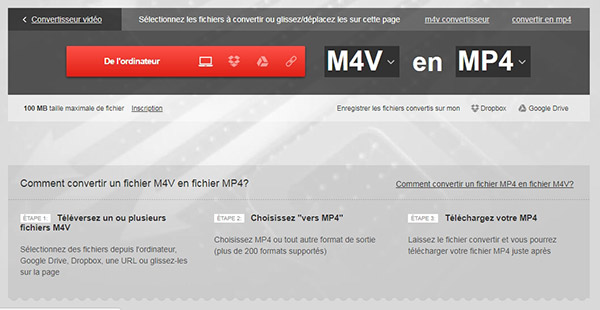 Convertir M4V en MP4 avec Convertio