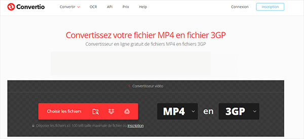 Convertir MP4 en 3GP avec Convertio