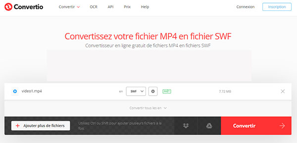 Convertir MP4 en SWF avec Convertio