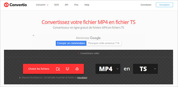 Convertir MP4 en TS avec Convertio