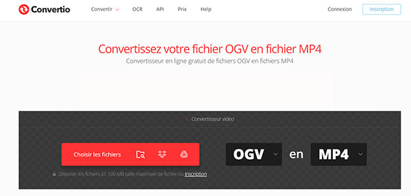 Convertir OGV en MP4 avec Convertio