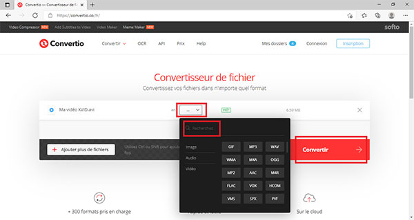 Choisir le format dans Convertio