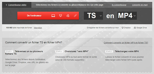 Convertir TS en MP4 avec Convertio