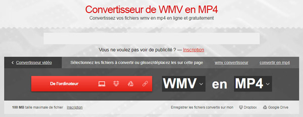 Convertio - Convertisseur de WMV en MP4