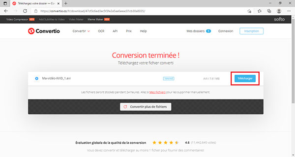 Conversionr XVID en AVI terminée