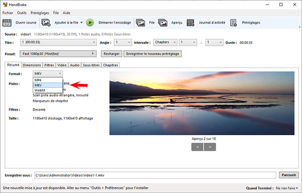 Convertir une vidéo en MKV avec HandBrake