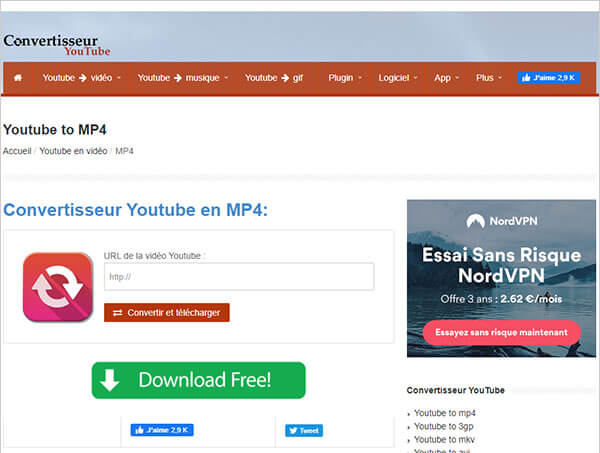 Interface du site Convertisseur YouTube