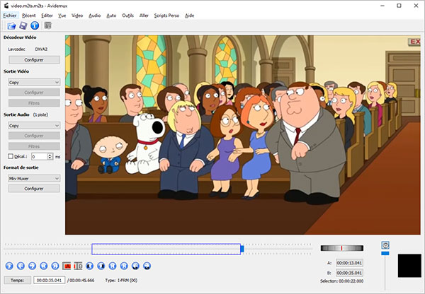 Couper un fichier vidéo M2TS avec Avidemux