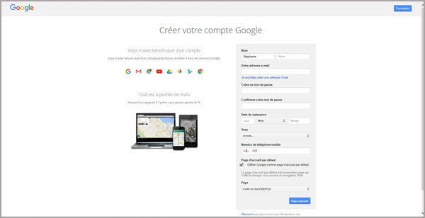 Créer un compte Google