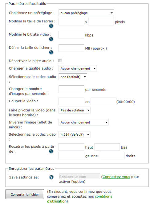 Définir les paramètres sur Online-convert