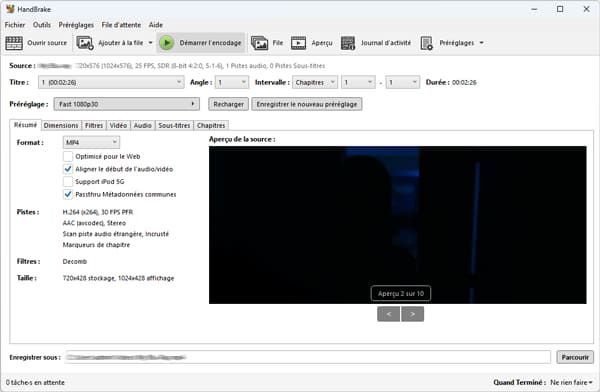Démarrer l'encodage