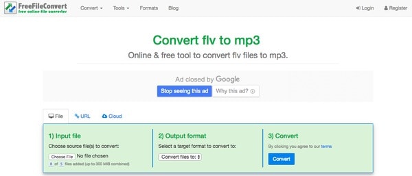 FLV en MP3 sur FreeFileConvert