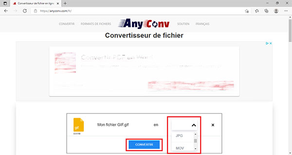 GIF en MOV avec Anyconv