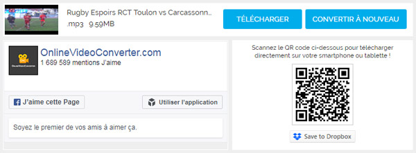 Lien de téléchargement sur Online Video Converter