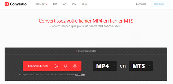 Convertir MP4 en MTS avec Convertio