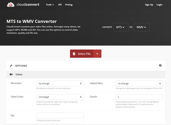 Comment convertir MTS en WMV avec Cloudconvert