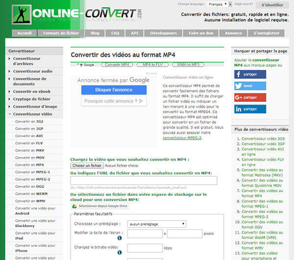 Convertir AVI en MPEG4 avec ONLINE-CONVERT