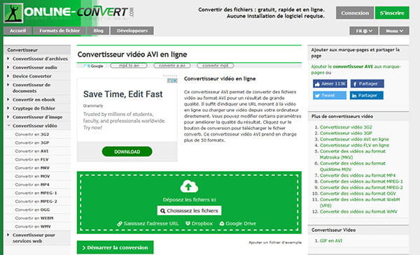 Convertir FLV en AVI sur ONLINE