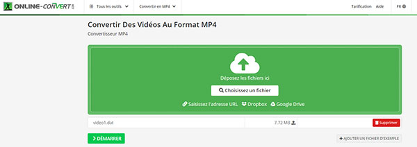 Convertir un fichier DAT en MP4 avec ONLINE-CONVERT