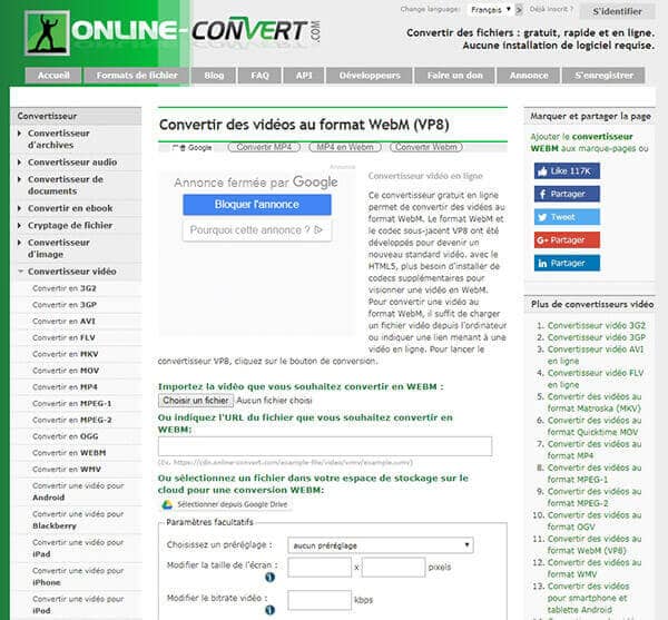 Convertir MP4 en WebM en ligne avec ONLINE-CONVERT