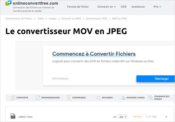 Convertir MOV en JPG avec Onlineconvertfree