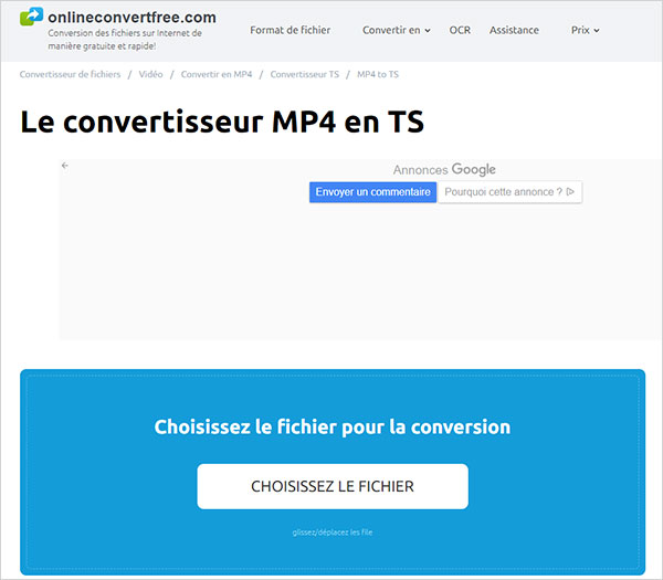 Convertir MP4 en TS avec Onlineconvertfree