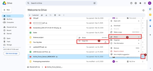 Partager la vidéo avec Google Drive