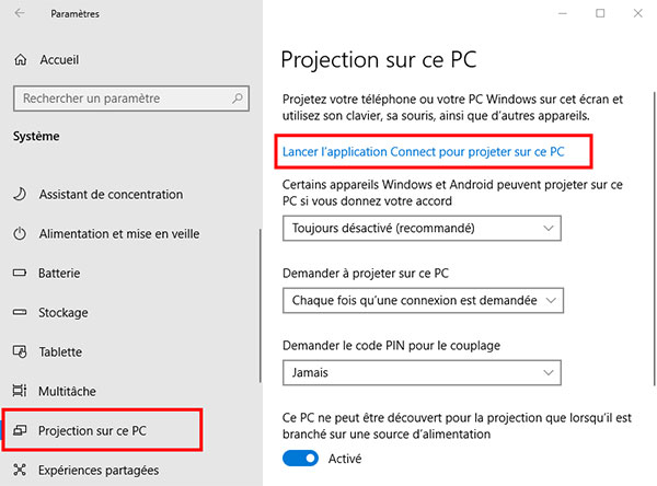 Projection sur ce PC