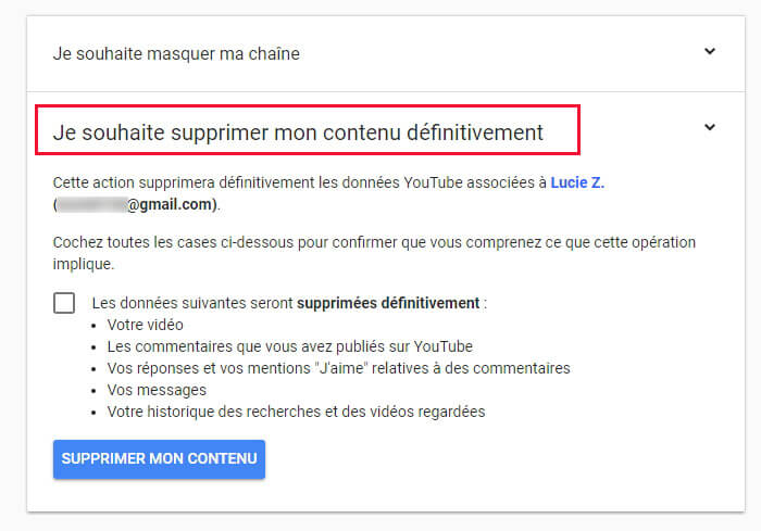 Supprimer mon contenu YouTube