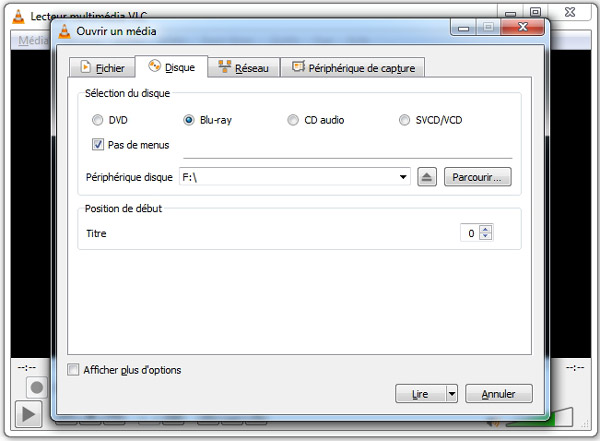 Sélectionner Blu-ray sur VLC