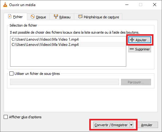 Ajouter le fichier MP4 dans VLC