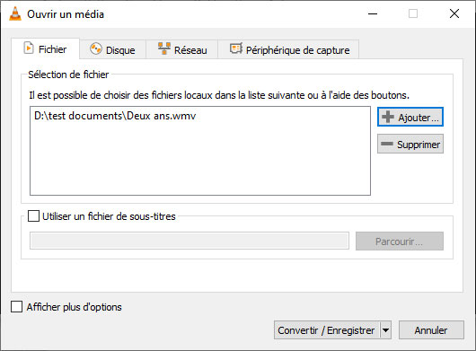 Ajouter le fichier WMV