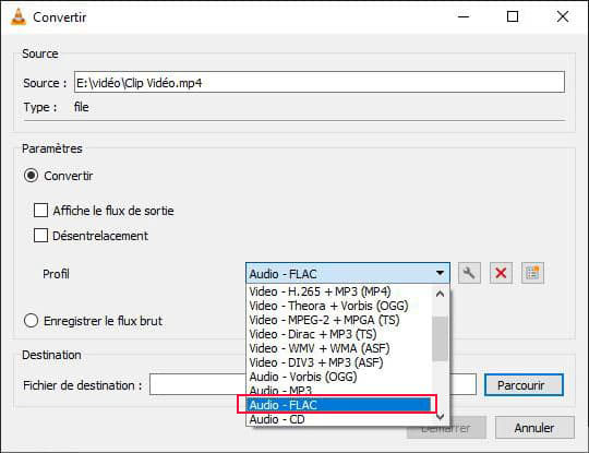 Convertir MP4 en FLAC avec VLC