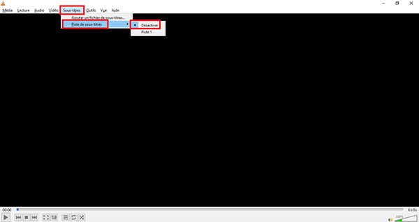 Le menu Désactiver les sous-titres
