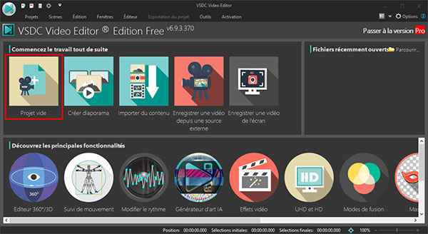 VSDC Video Editor projet vide