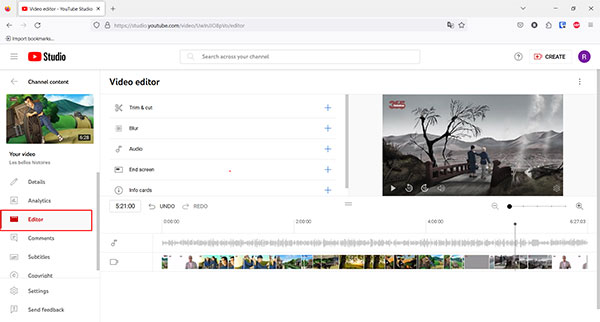 L’interface de YouTube Video Editor