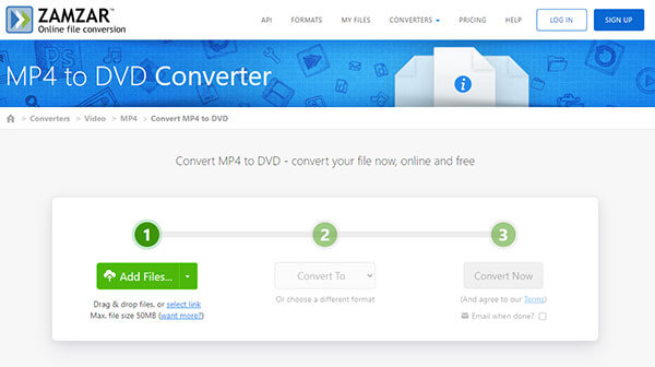 Convertir MP4 en DVD en ligne avec ZAMZAR