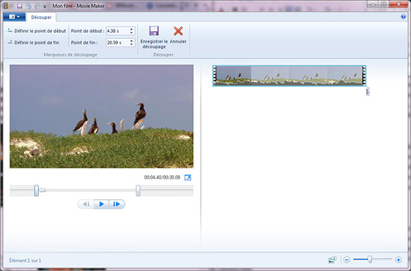 Couper une vidéo avec Movie Maker